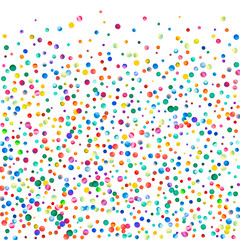 Watercolor confetti on white background. Admirable rainbow colored dots. Happy celebration square colorful bright card. Pleasant hand painted confetti.