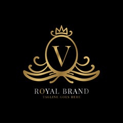 letter V royal crest vector logo design for vintage brand and beauty care initial
