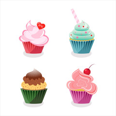 Color cupcakes gourmet on white background. Sweet food.
