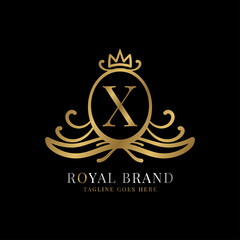 letter X royal crest vector logo design for vintage brand and beauty care initial