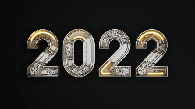 New year 2022 made from the mechanical alphabet with gear