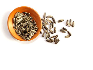 Dried sunflower seeds isolated on white background.