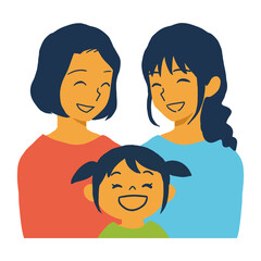 笑顔の同性パートナーと女の子の家族のイラスト