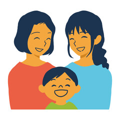 笑顔の同性パートナーと男の子の家族のイラスト