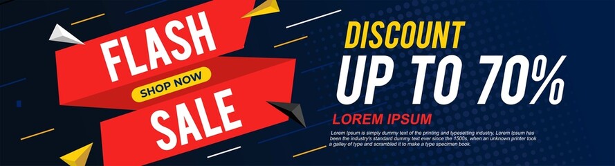 Sale banner design with discount up to 70% off. Flash sale vector template.