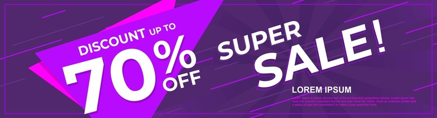 Sale banner design with discount up to 70% off. Flash sale vector template.