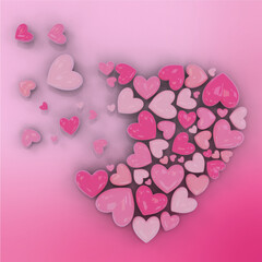 3d pink love hearth desind with isolated background