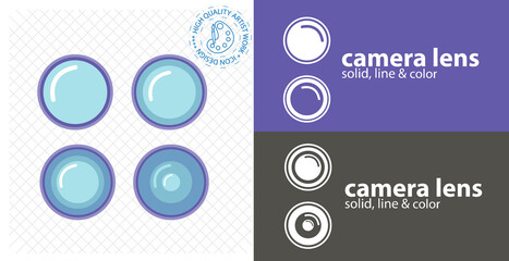 Camera objective colorful flat icon. objective solid icon. objective line icon.