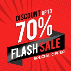 Sale banner design with discount up to 70% off. Flash sale vector template.