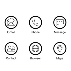 Simple Mobile Phone Icon Set in EPS 10. Consist of E-mail, Phone, Message, Contact, Browser and Maps Icon. Perfect for UI design, Web Icon, etc
