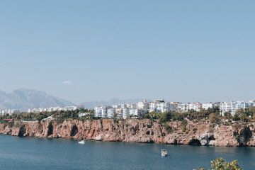 Obraz premium View of the rock of Antalya from the sea