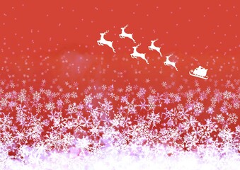 雪降る空を走るサンタクロースの赤色のイラスト