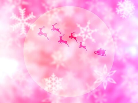 空飛ぶサンタクロースの幻想的なピンク色のイラスト