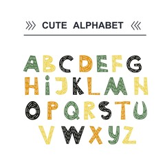 Hand drawn alphabet, letters,  vector illustration