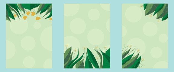 A set of flyers or cards with foliage, leaves, and flowers. Good for posters, brochures, invitations, and etc.