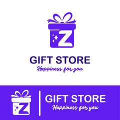 Initial z Letter on Gift Box for Simple Modern Gift Store Retail Business Logo. Present, Surprise toys anniversary shop Logo Design Template