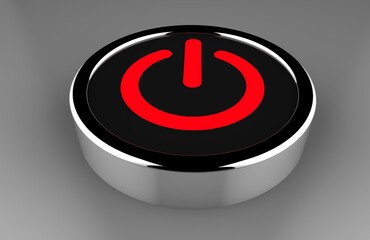 3d Drawing Start button. Start button in black and red in glossy round ring.