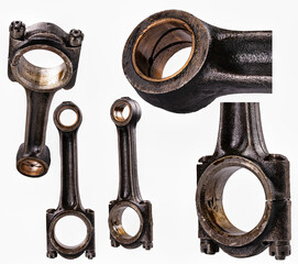 Old worn connecting rod for a large diesel engine. 