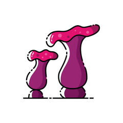 Vector flat cartoon style illustration with two Purple mystical poison mushrooms on isolated white background.