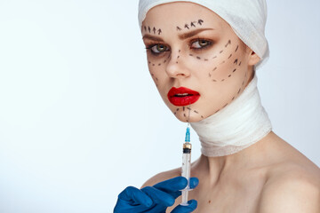 portrait of a woman rejuvenation facial injection cosmetic procedures light background