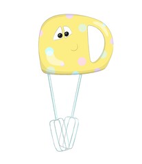 Nice cartoon mixer in the form of a kind character. Picture for the development of imagination. Hand drawn vector illustration