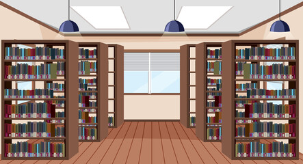 Empty library interior design with bookshelves