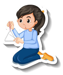 Cartoon sticker with girl playing triangle