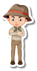 Boy in safari outfit cartoon character sticker