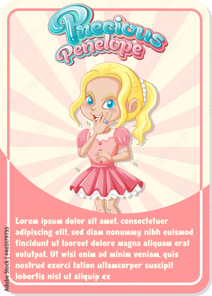 Sticker character game card template with word precious penelope - Stickers