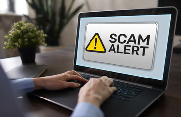 Scam alert detecting warning. Notification on device screen.