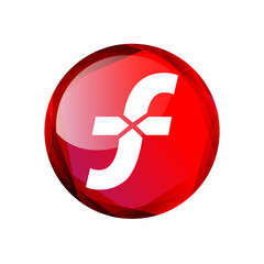 Letter F logo design with arrow focus to the center on mosaic circle background