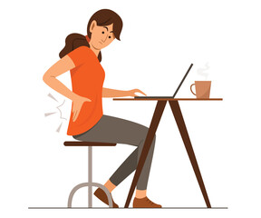 Freelance Woman Feel Some Back Ache on Waist Area While Online Working with Laptop from Home.