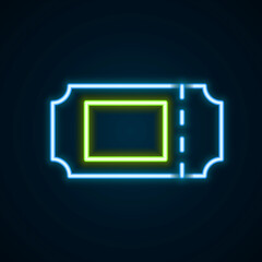 Glowing neon line Cinema ticket icon isolated on black background. Colorful outline concept. Vector