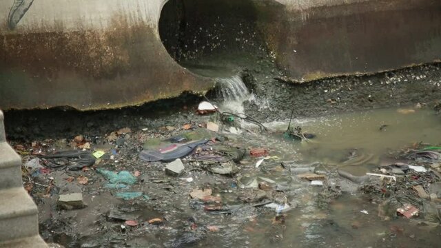 salvador, bahia, brazil - october 25, 2021: Sewage water pouring into the sea in the region of Mercado Modelo ramp in the city of Salvador.