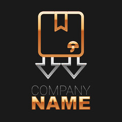 Line Cardboard box with traffic symbol icon isolated on black background. Box, package, parcel sign. Delivery, transportation and shipping. Colorful outline concept. Vector