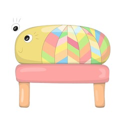 Nice cartoon ottoman that looks like a kind character. Picture for the development of imagination. Hand drawn vector illustration