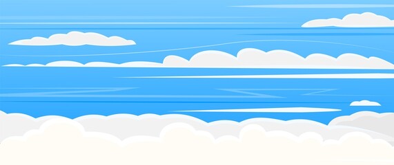 Sky clouds blue. Illustration in cartoon style flat design. Heavenly atmosphere. Strong wind. Vector