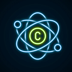 Glowing neon line Atom icon isolated on black background. Symbol of science, education, nuclear physics, scientific research. Colorful outline concept. Vector