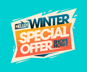 Winter special offer, shop now, advertising sale web banner or poster