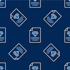 Line Certificate of the diamond icon isolated seamless pattern on blue background. Vector
