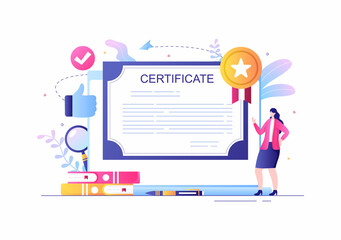 Certificate Document Icon with License Badge, Diploma and Medal for Website, Poster or Brochure Background Vector Illustration