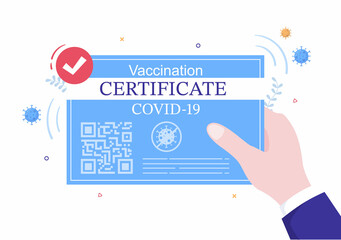 Covid-19 Vaccination Certificate Icon with a Document as Proof of being Vaccinated in the Form of a Card or Scan on a Smartphone. Background Vector Illustration