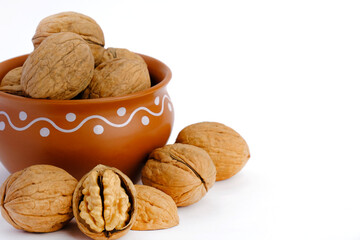 walnuts (akhrot) on white background, Dry fruits, walnut or akhrot well known dried fruit having shape like brain.