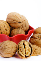 walnuts (akhrot) on white background, Dry fruits, walnut or akhrot well known dried fruit having shape like brain.