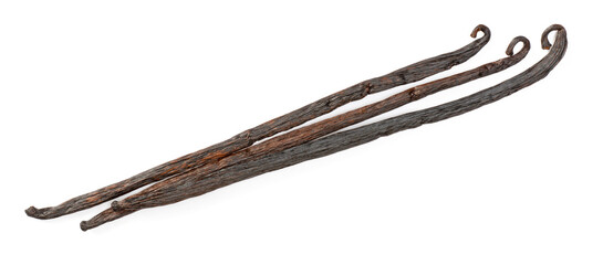 Dried vanilla pods isolated on white background, top view