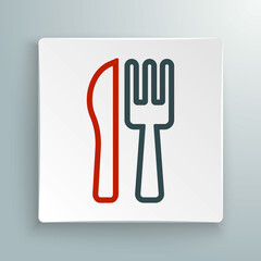 Line Crossed knife and fork icon isolated on white background. Cutlery symbol. Colorful outline concept. Vector