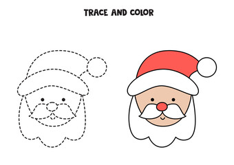Trace and color Santa Claus. Worksheet for kids.