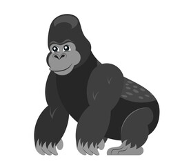 Friendly gorilla on a white background. Flat cartoon illustration for kids. Cute primate mammal cartoon character icon.
