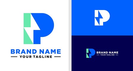 LETTER P LOGO MONOGRAM BOLT NEGATIVE SPACE TECHNOLOGY EDITABLE
