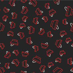 Line Witch cauldron icon isolated seamless pattern on black background. Happy Halloween party. Vector